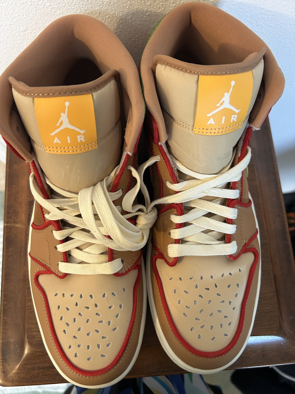 Nike Air Jordan High-Top Sneakers in Tan, Red and Yellow